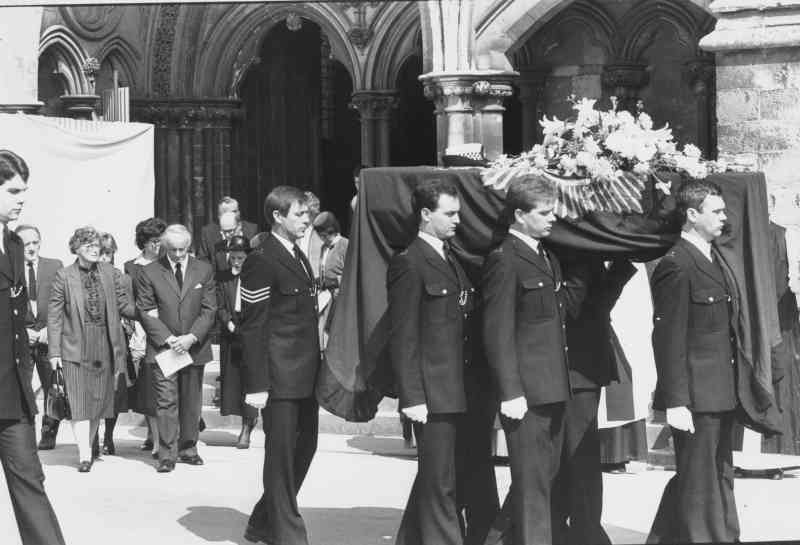 The parents of Yvonne Fletcher, left, at her funeral at Salisbury Cathedral